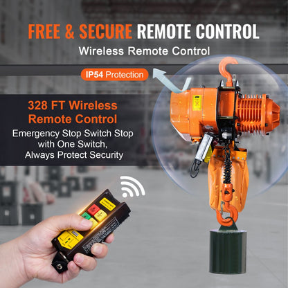 WX4400LBS-2 - 2 Ton Wireless Electric Hoist, 4400 lbs Capacity, 20 ft Lift