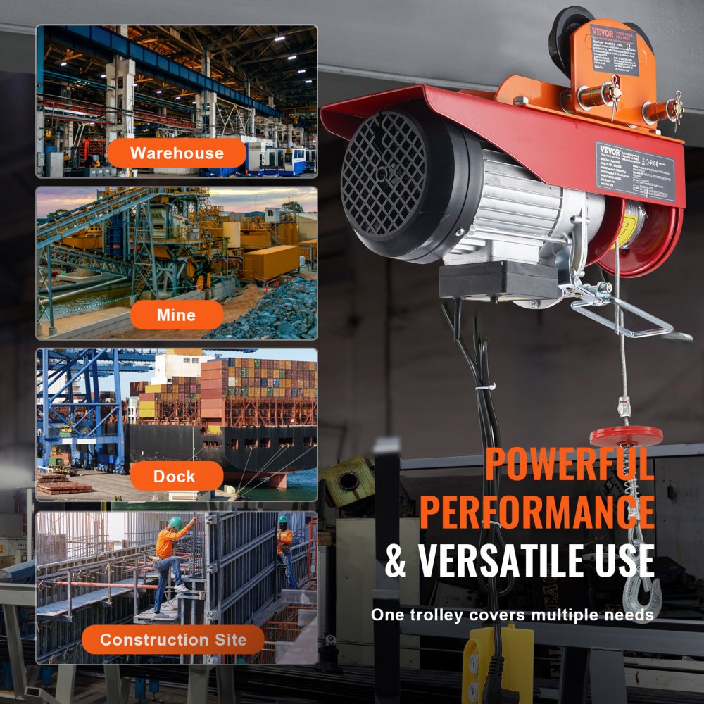 0.5T-H - VEVOR Heavy-Duty Electric Hoist Trolley for Efficient Lifting