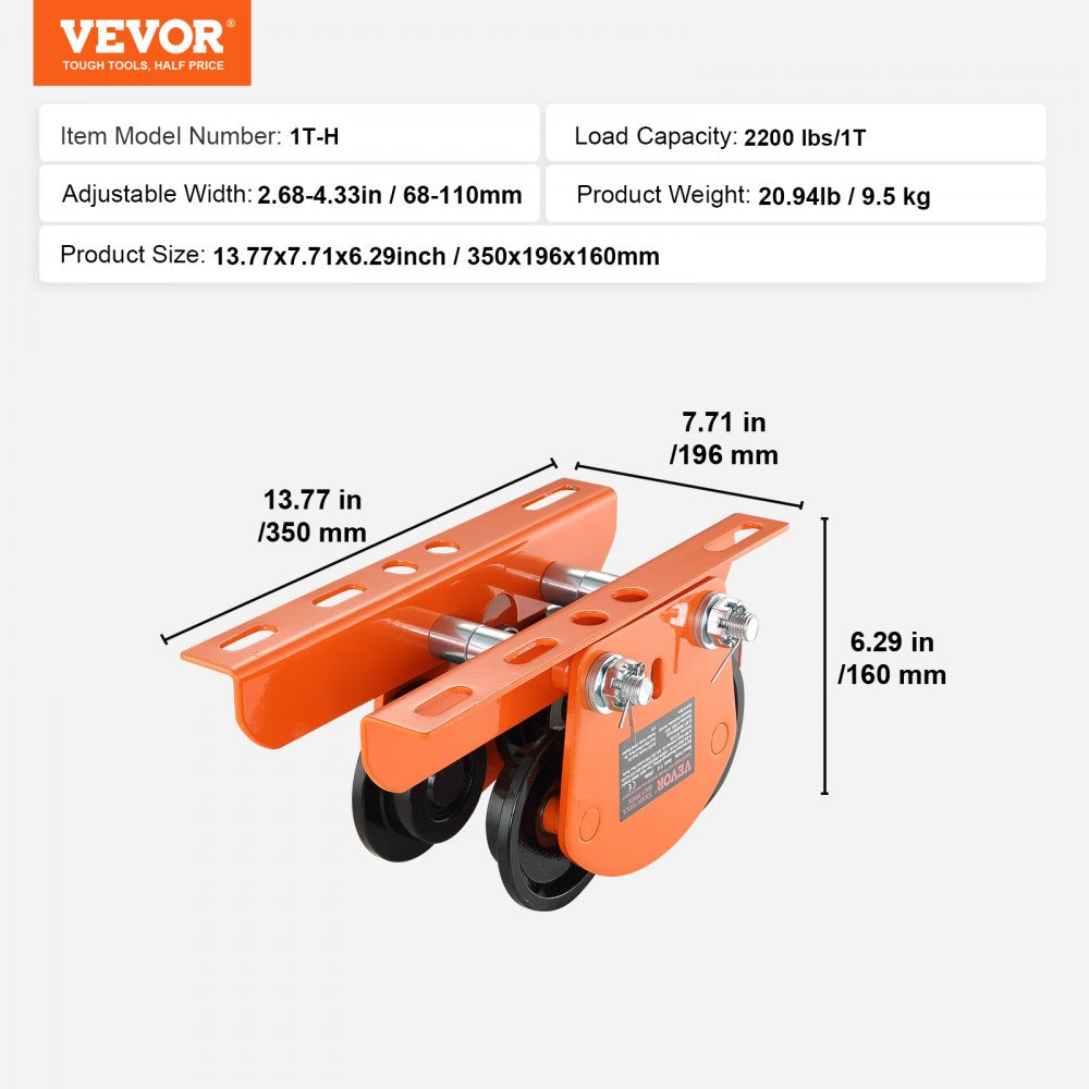 1T-H - 1 Ton Electric Trolley Hoist for Heavy Lifting