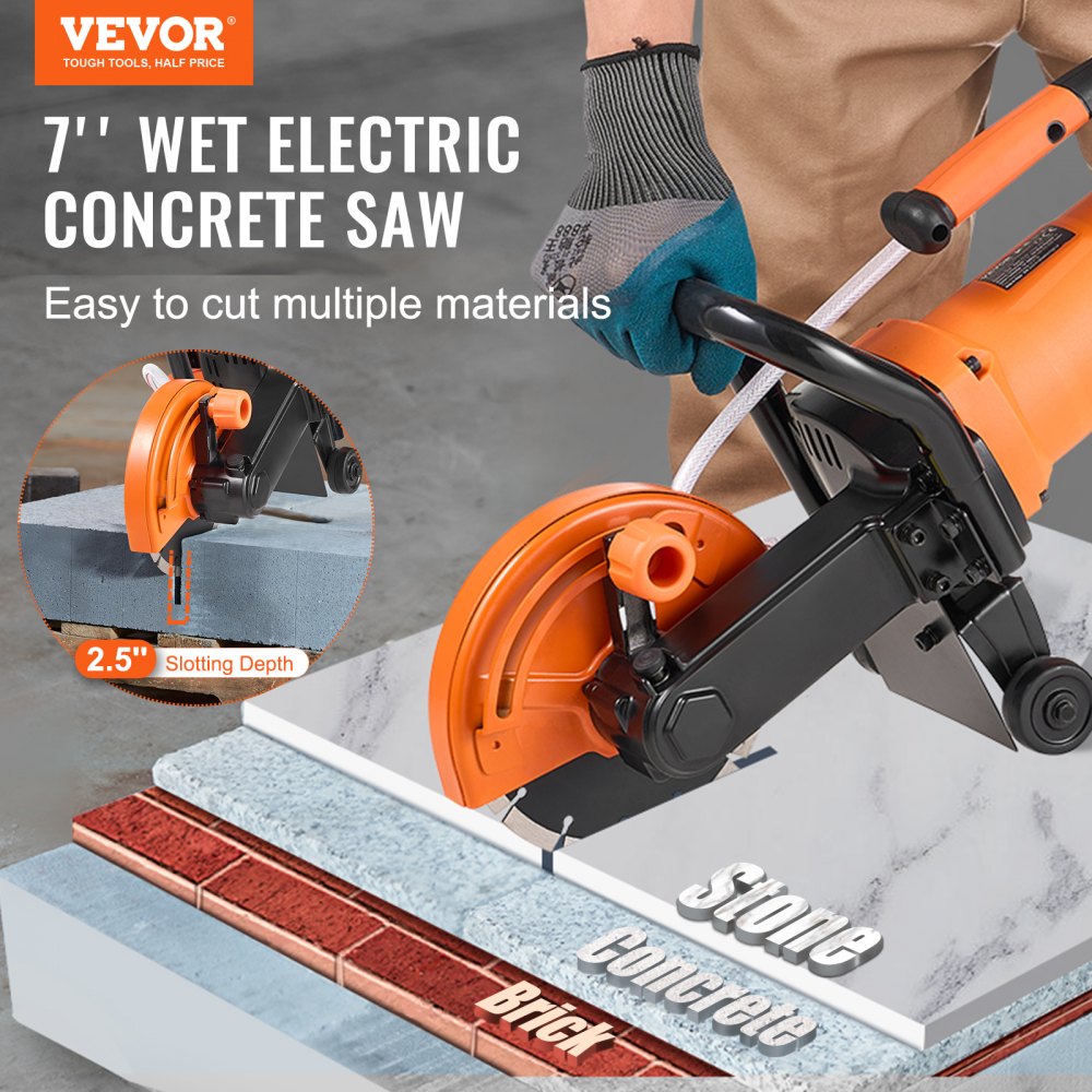 DC180 - 2000W 7-Inch Concrete Saw with Water Pump for Clean Cuts