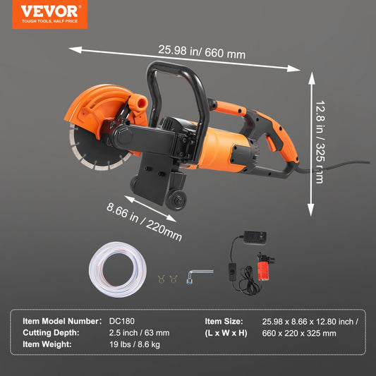 DC180 - 2000W 7-Inch Concrete Saw with Water Pump for Clean Cuts