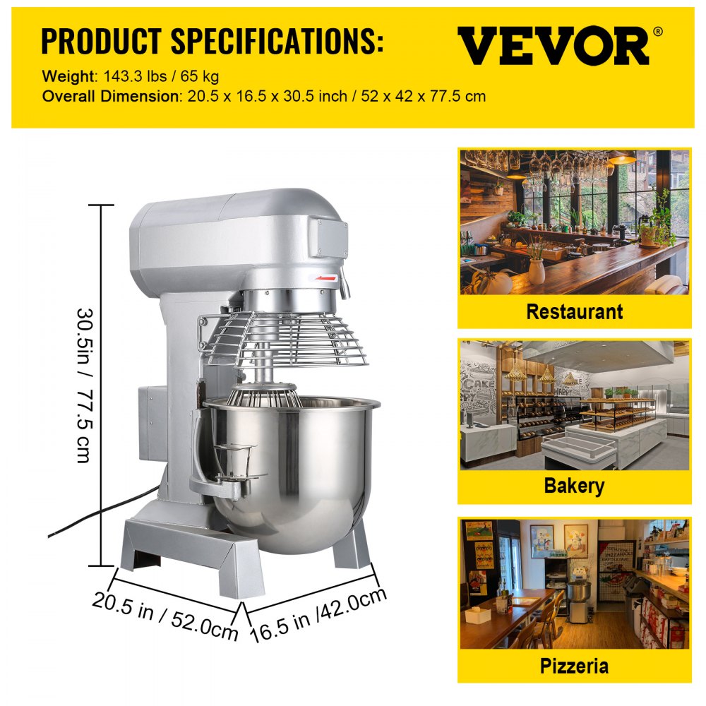 010192688271 - 20Qt Stainless Steel Food Mixer with Adjustable 3-Speed Motor