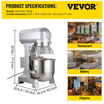 010192688271 - 20Qt Stainless Steel Food Mixer with Adjustable 3-Speed Motor