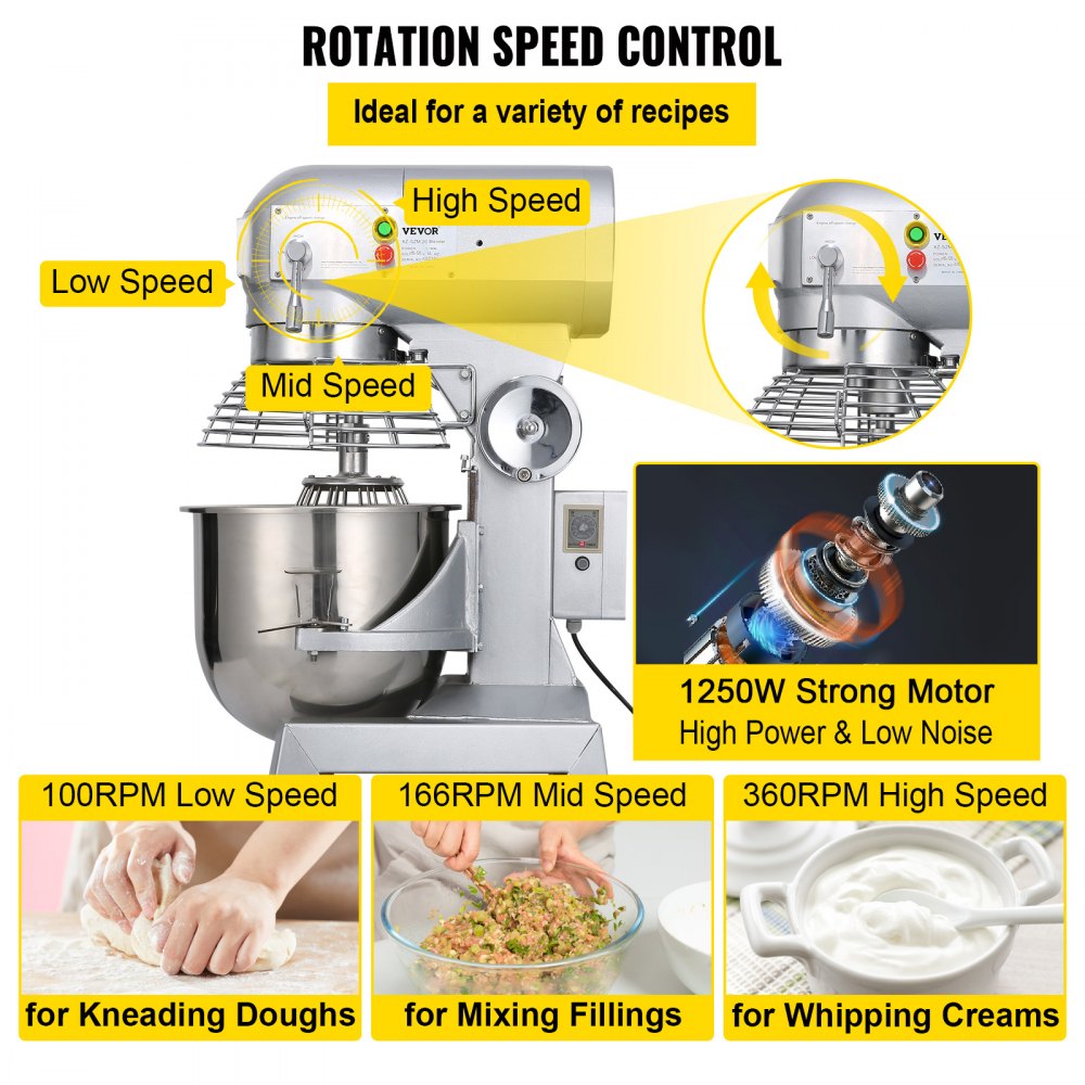 010839844478 - 30Qt Stainless Steel Food Mixer with 3 Speeds and Safety Design
