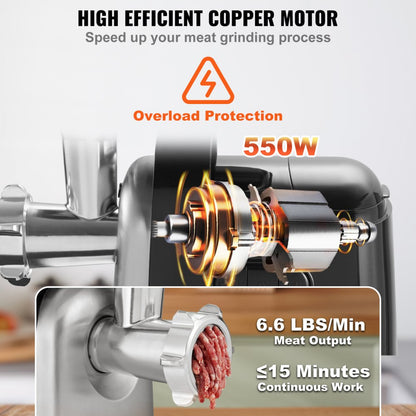 MG5008 - Powerful 550W Electric Meat Grinder with Sausage Maker & 6.6 lbs/min