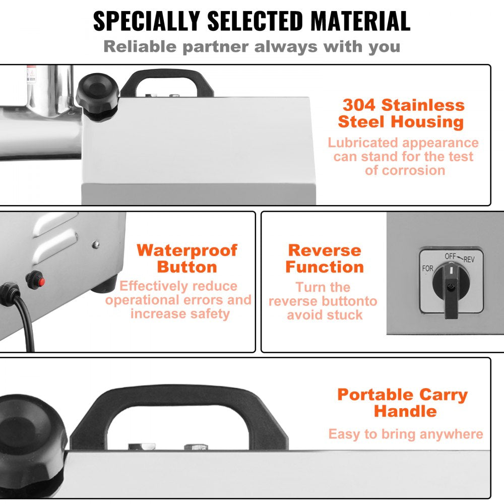 SZ-22A - 1100W Commercial Stainless Steel Meat Grinder, 396 lbs/h Capacity