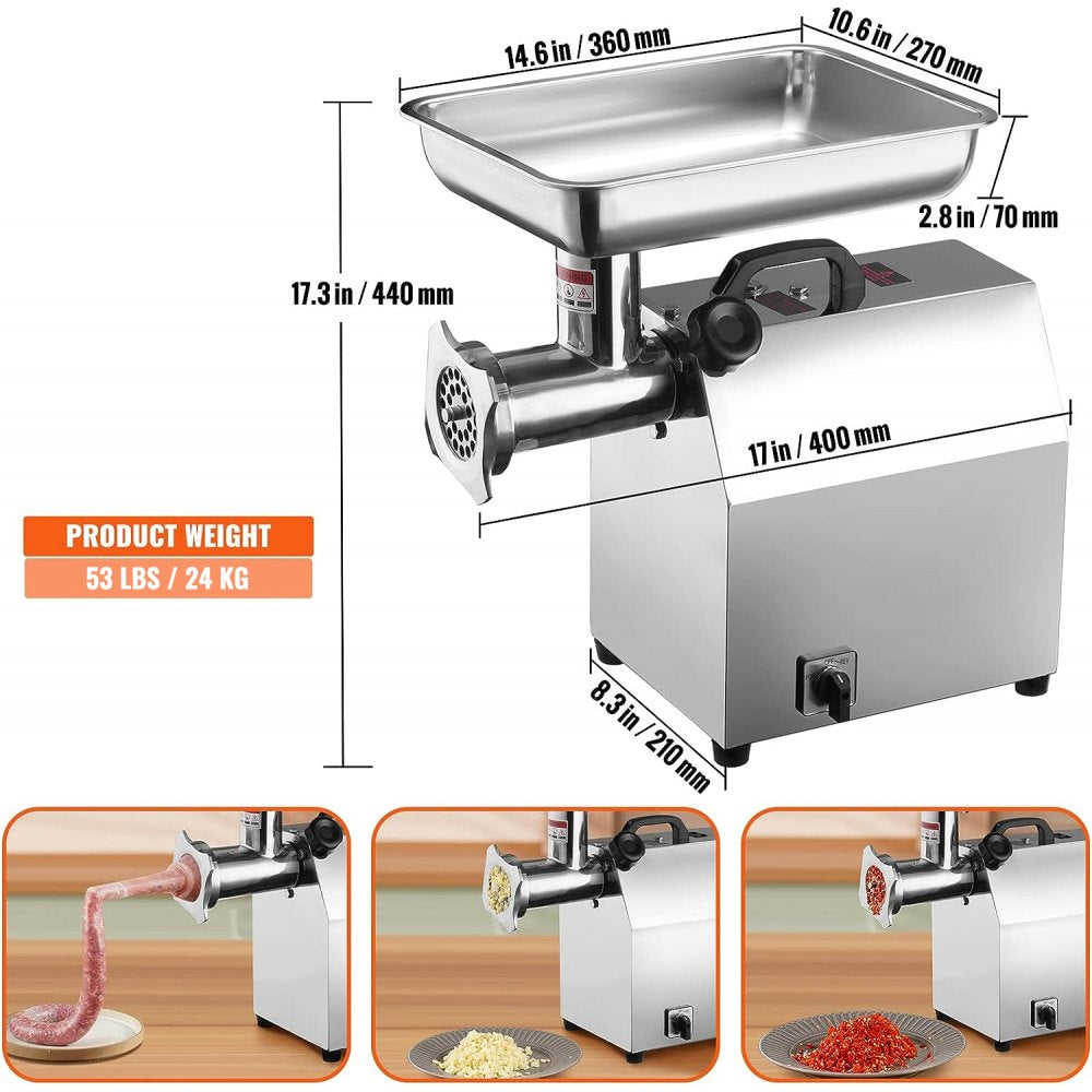 SZ-22A - 1100W Commercial Stainless Steel Meat Grinder, 396 lbs/h Capacity
