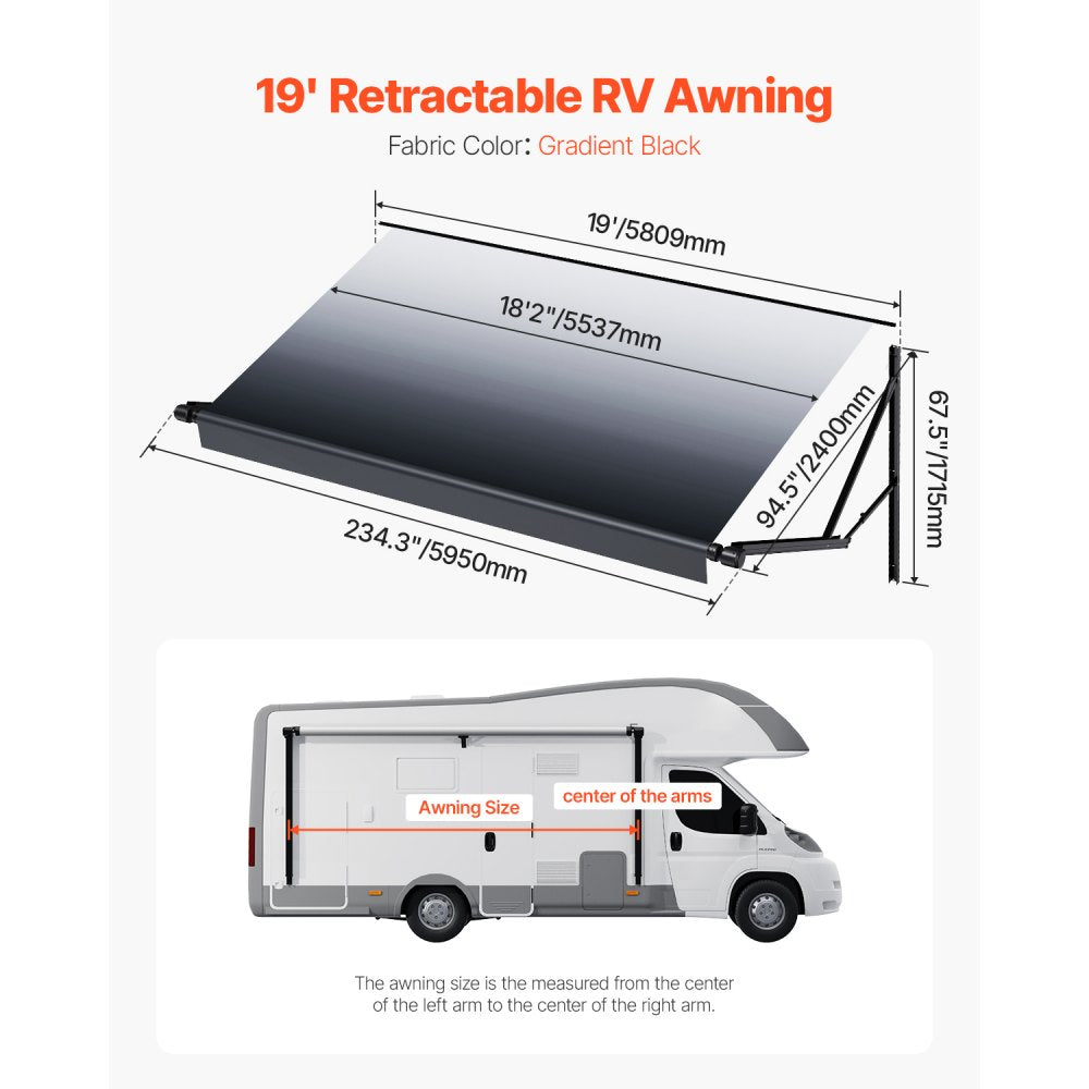 B2E - 19x8ft Electric RV Awning, Heavy-Duty 4-Layer Vinyl, Waterproof