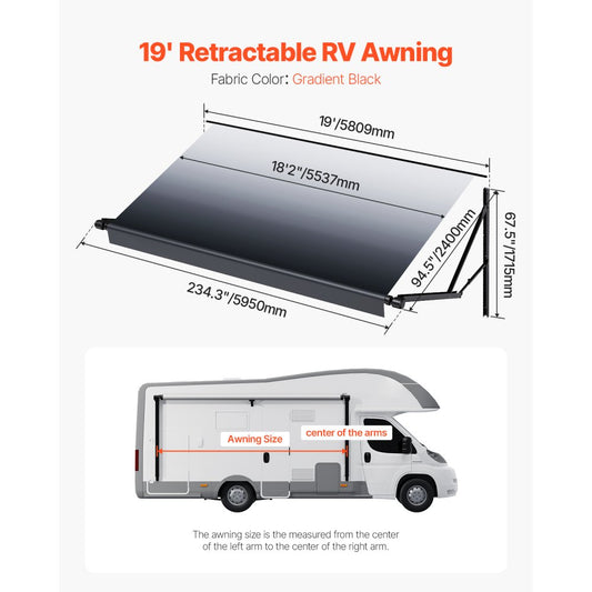 B2E - 19x8ft Electric RV Awning, Heavy-Duty 4-Layer Vinyl, Waterproof