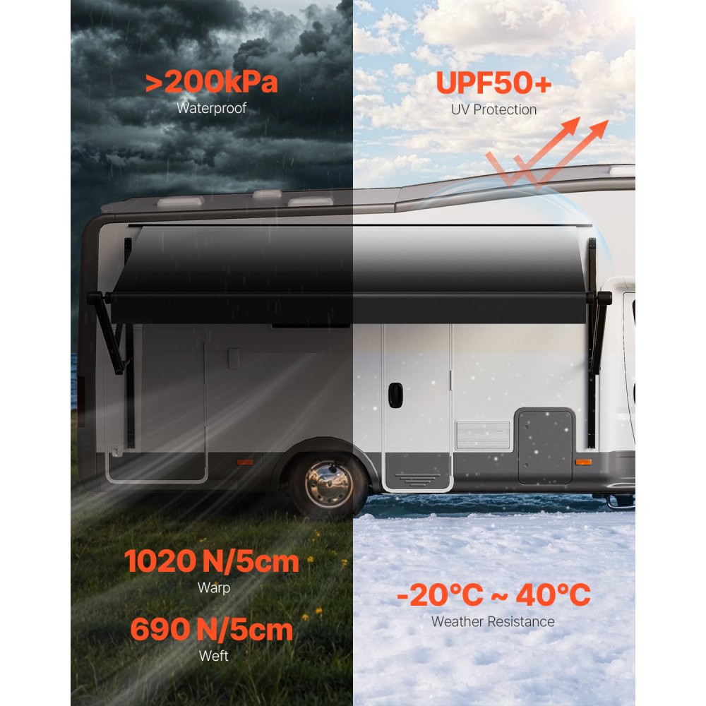 B2E - Durable 10' Electric RV Awning with Upgraded 18oz PVC Fabric