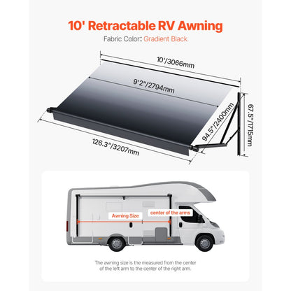 B2E - Durable 10' Electric RV Awning with Upgraded 18oz PVC Fabric