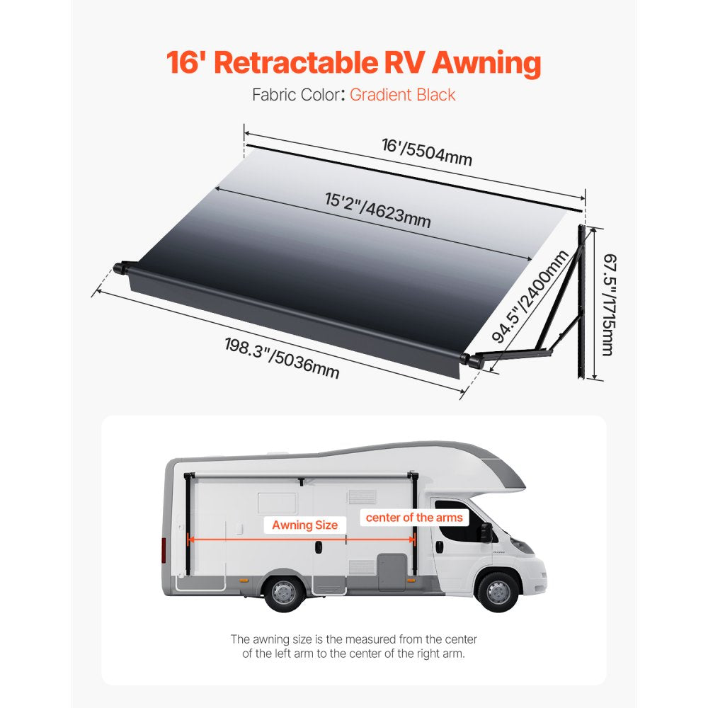 B2E - 16x8 ft Durable Electric RV Awning with Aluminum Frame
