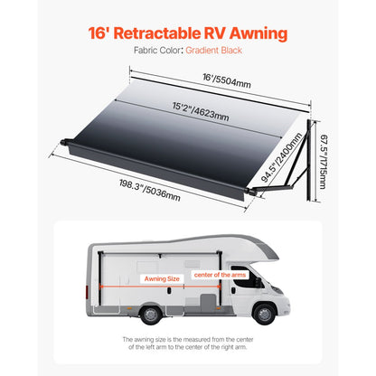 B2E - 16x8 ft Durable Electric RV Awning with Aluminum Frame