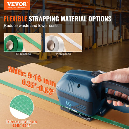 V2 - Efficient Electric Strapping Tool with Dual Batteries for PP/PET