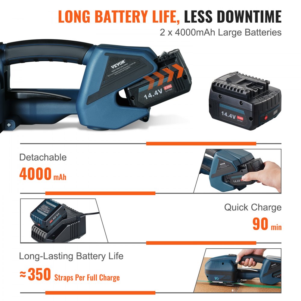 V2 - Efficient Electric Strapping Tool with Dual Batteries for PP/PET