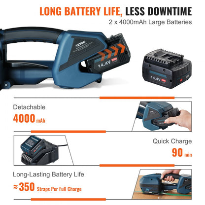 V2 - Efficient Electric Strapping Tool with Dual Batteries for PP/PET