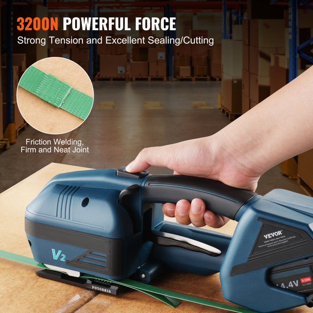V2 - Efficient Electric Strapping Tool with Dual Batteries for PP/PET
