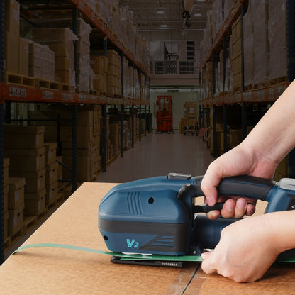 V2 - Efficient Electric Strapping Tool with Dual Batteries for PP/PET