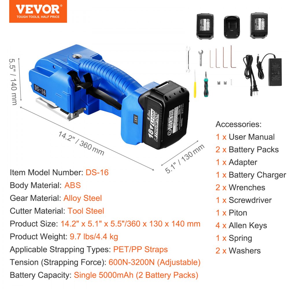 DS-16 - VEVOR Electric Strapping Tool for PP/PET with Dual Batteries