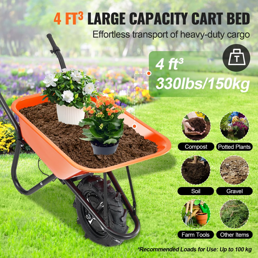 EWB6414 - 500W Electric Wheelbarrow with 4 Cu Ft Capacity, 330 lbs Load