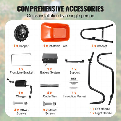 EWB6414 - 500W Electric Wheelbarrow with 4 Cu Ft Capacity, 330 lbs Load