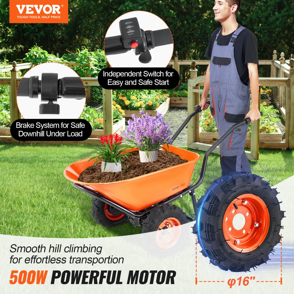 EWB9800 - 500W Electric Garden Cart with 16-Inch Wheels & Spacious Tray