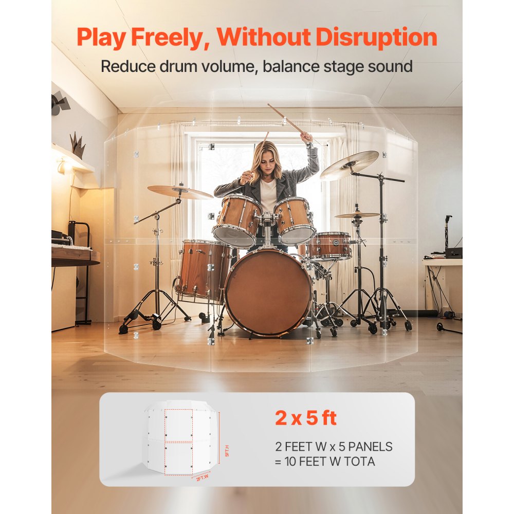 OK-24018 - 5-Ft Acrylic Drum Shield for Clear Sound and Stage Visibility