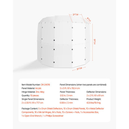 OK-24018 - 5-Ft Acrylic Drum Shield for Clear Sound and Stage Visibility
