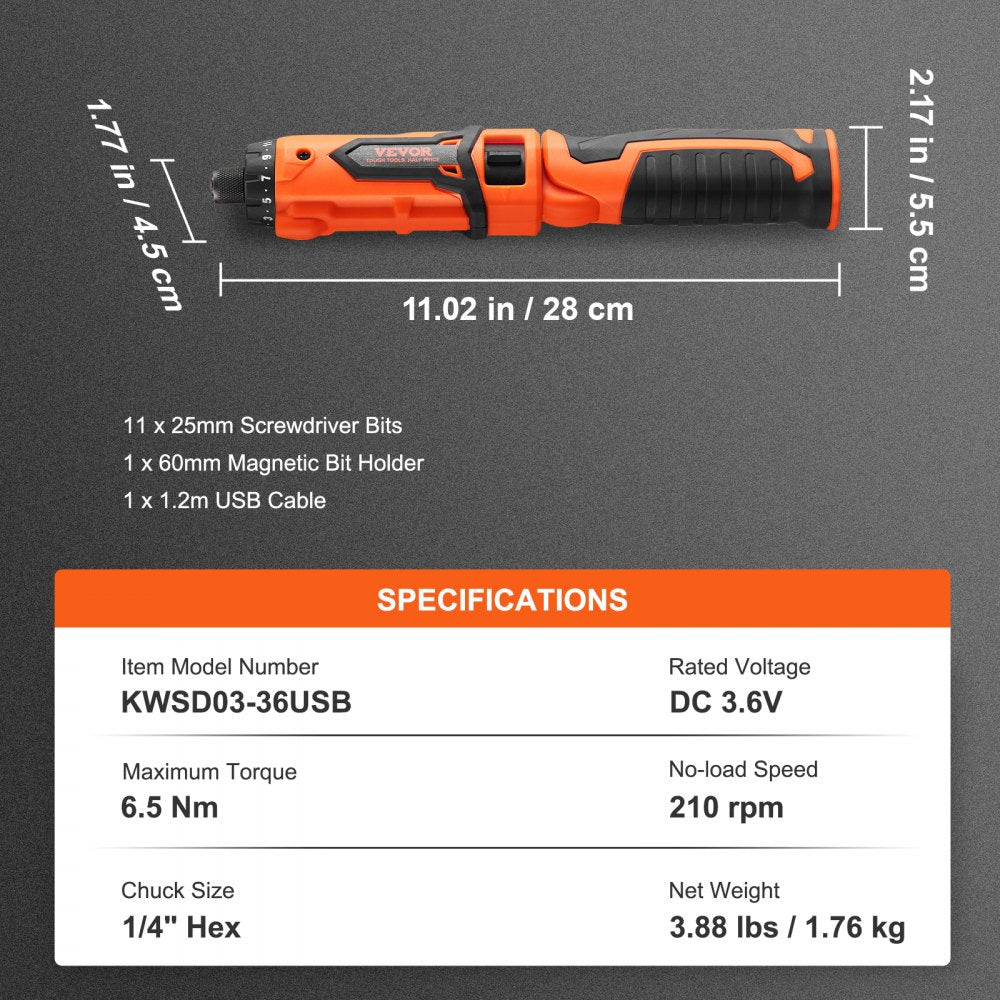 KWSD03-36USB - 4V Cordless Screwdriver with 20+1 Torque Settings & LED Light