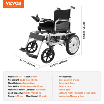 W5216 - Folding Electric Wheelchair, 12.5 Mile Range, Joystick Control