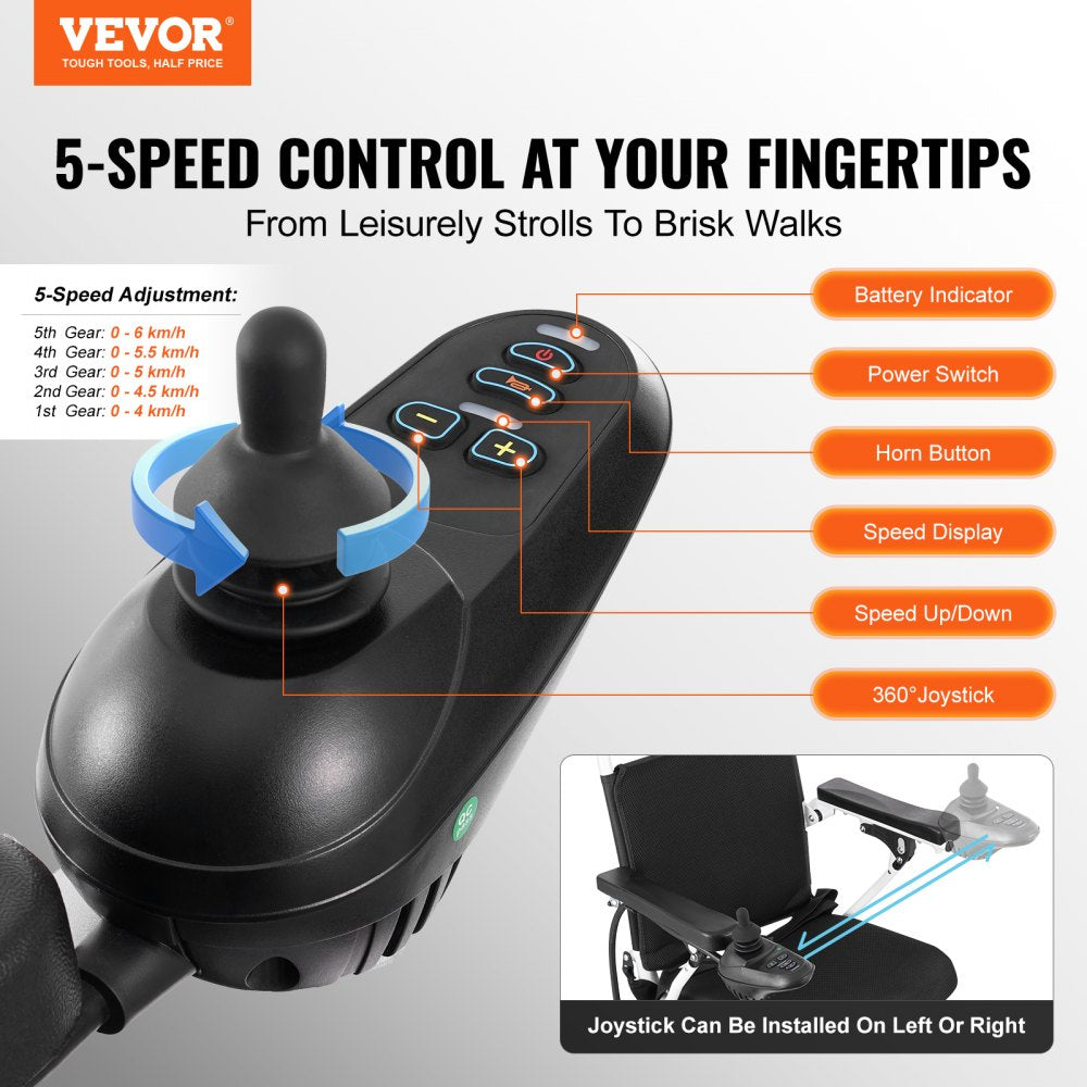 JRWD6010 - Folding Electric Wheelchair, 300 lbs Capacity with Adjustable Armrests