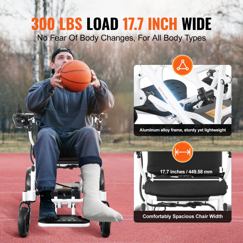 JRWD6010 - Folding Electric Wheelchair, 300 lbs Capacity with Adjustable Armrests