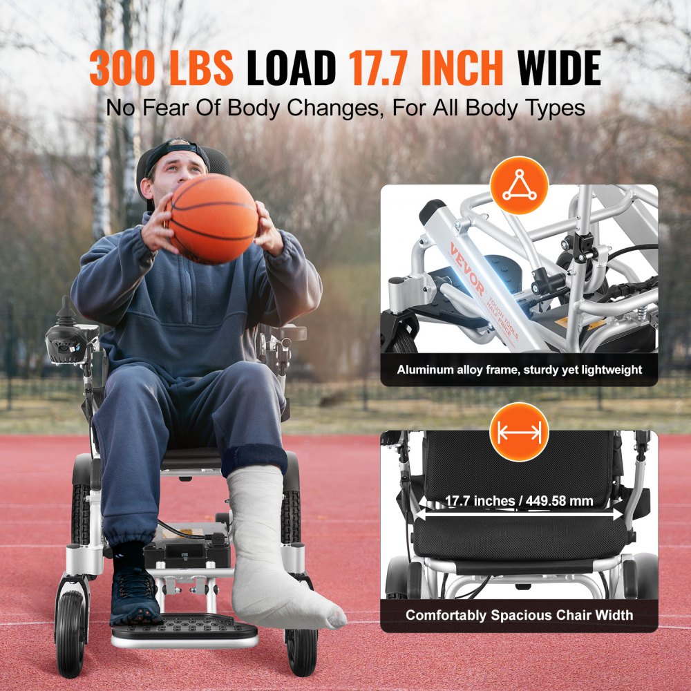 JRWD6012 - VEVOR 17.7" Electric Wheelchair, 300 lbs Capacity, Foldable Design