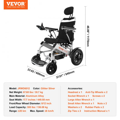 JRWD6012 - VEVOR 17.7" Electric Wheelchair, 300 lbs Capacity, Foldable Design