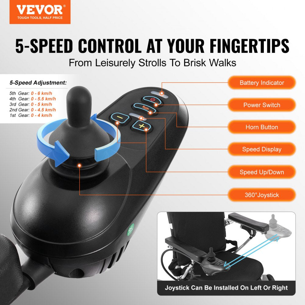 JRWD6012 - Durable Aluminum Electric Wheelchair with 20" Seat Width
