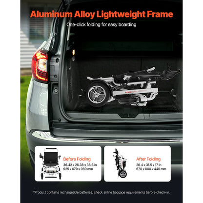 JRWD6010 - Portable Electric Wheelchair with Collapsible Frame & 300lbs Capacity