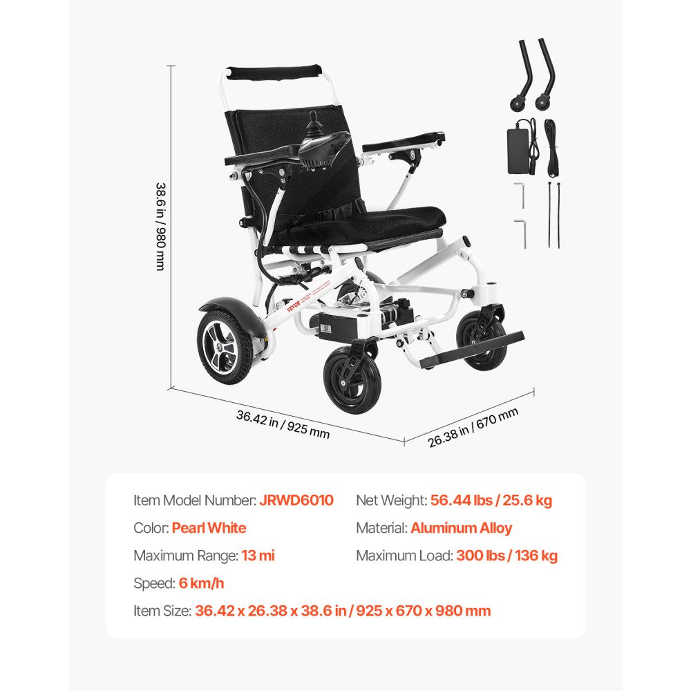 JRWD6010 - Portable Electric Wheelchair with Collapsible Frame & 300lbs Capacity