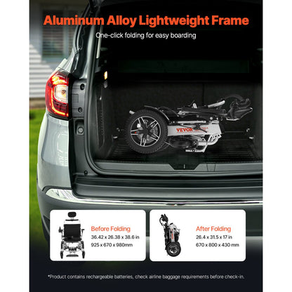 JRWD6012 - Adjustable Folding Electric Wheelchair for 300lbs, 13 Miles Range