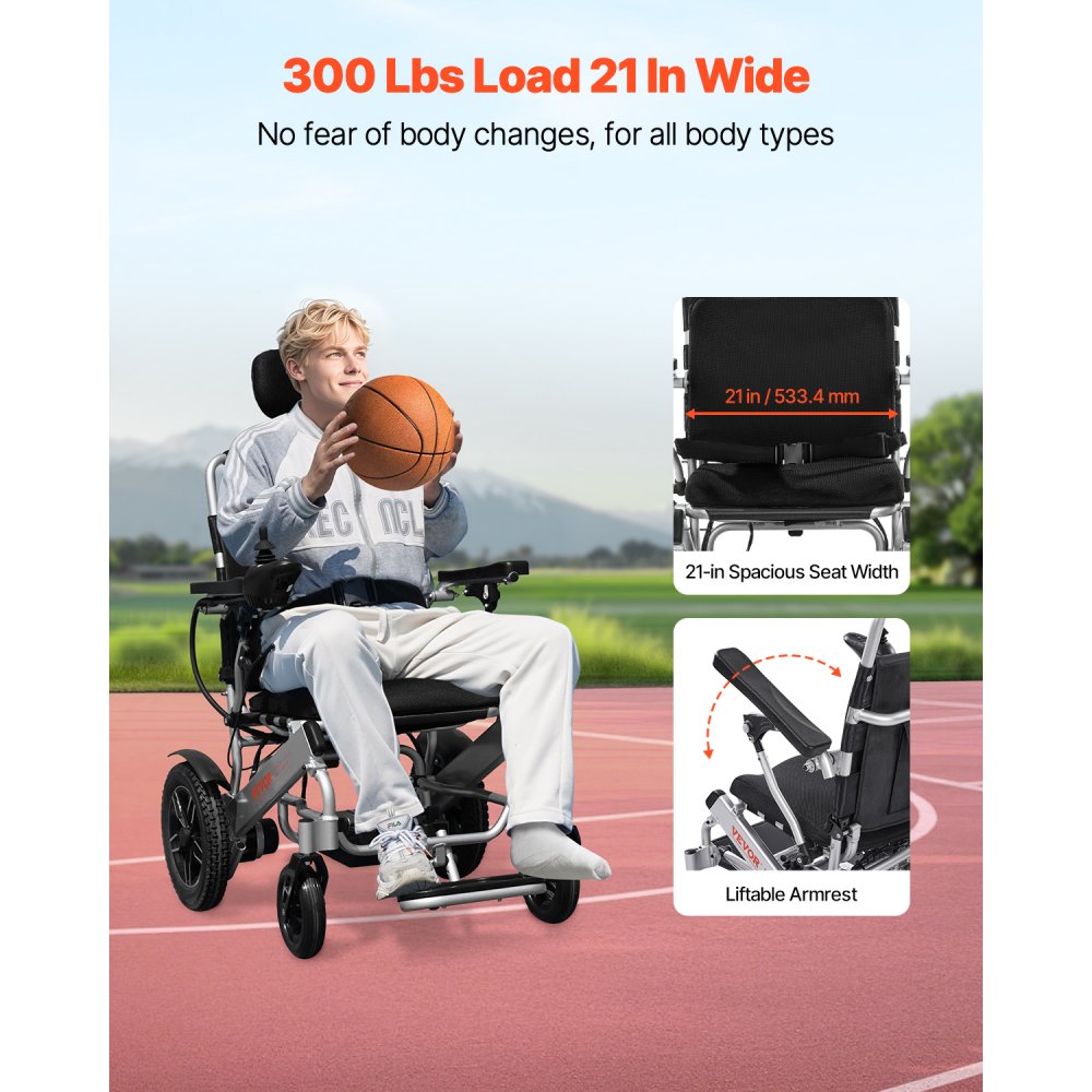 JRWD6012 - Adjustable Folding Electric Wheelchair for 300lbs, 13 Miles Range