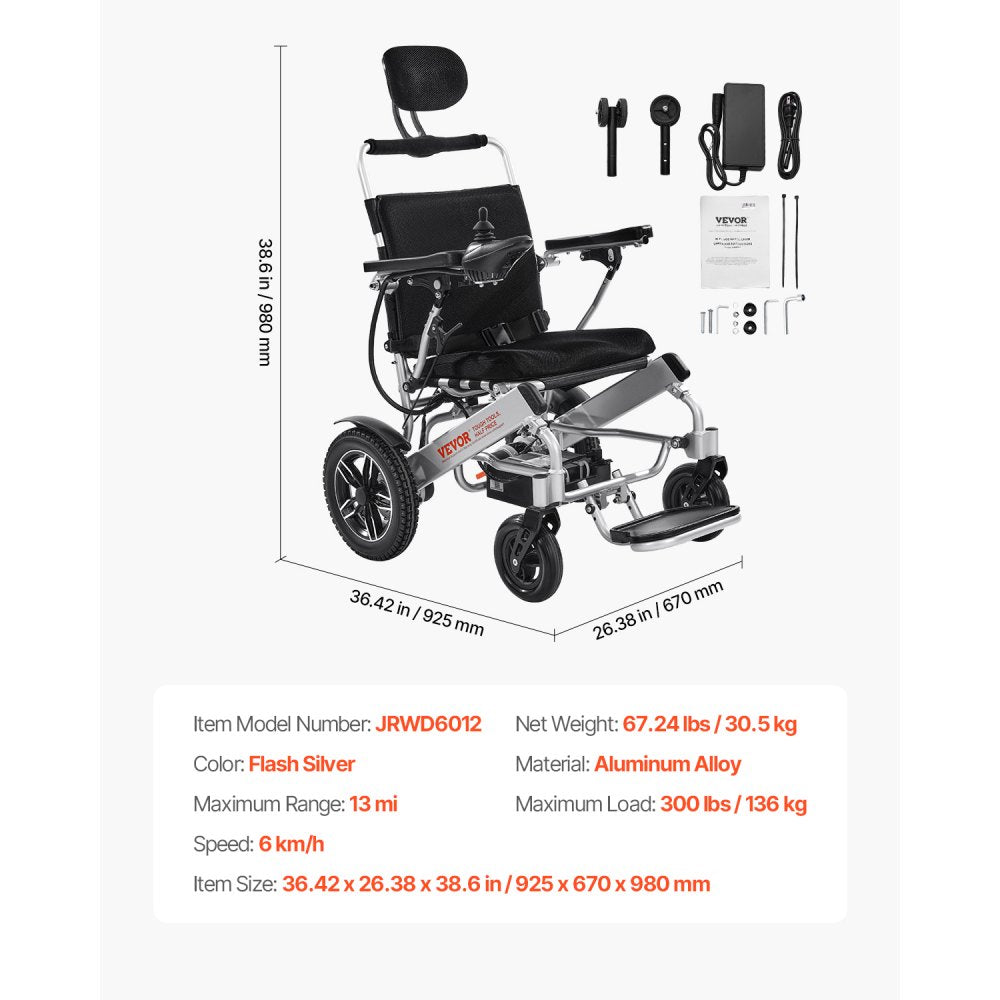 JRWD6012 - Adjustable Folding Electric Wheelchair for 300lbs, 13 Miles Range