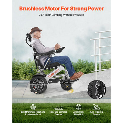 JRWD6012 - Foldable Electric Wheelchair with Shock-Absorbing Tires, 300lbs Capacity