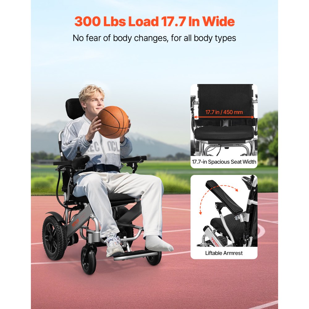 JRWD6012 - Foldable Electric Wheelchair with Shock-Absorbing Tires, 300lbs Capacity