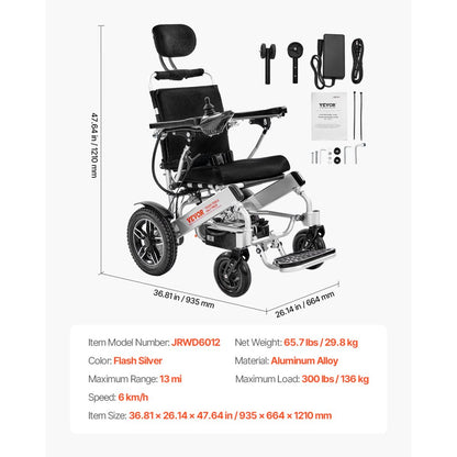 JRWD6012 - Foldable Electric Wheelchair with Shock-Absorbing Tires, 300lbs Capacity