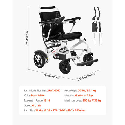 JRWD6010 - Foldable Electric Wheelchair for Easy Travel, 300lbs Capacity