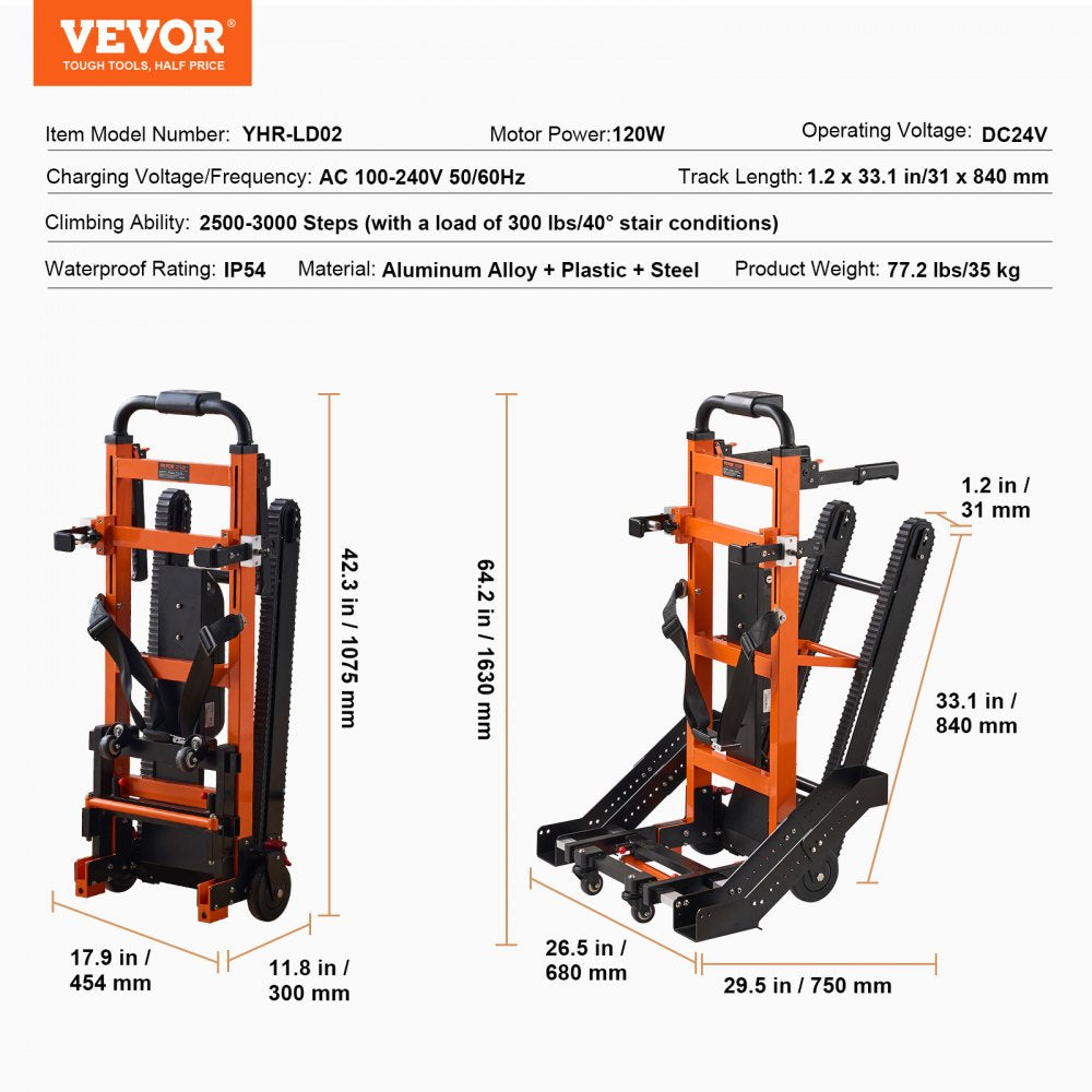 YHR-LD02 - Powerful 450 lbs Electric Stair Climbing Dolly with Adjustable Handle
