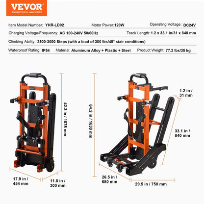YHR-LD02 - Powerful 450 lbs Electric Stair Climbing Dolly with Adjustable Handle