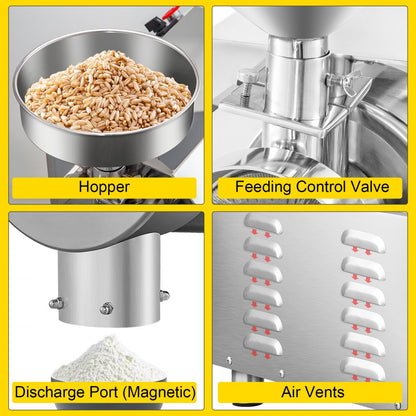 HR-3000 - 3000W Stainless Steel Commercial Grain Grinder for Versatile Use