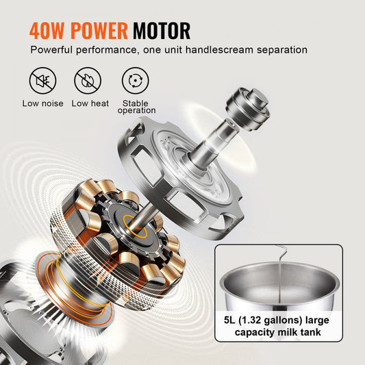 NNJ-F50 - 100L/H VEVOR Quiet Cream Separator with 304 Stainless Steel Design