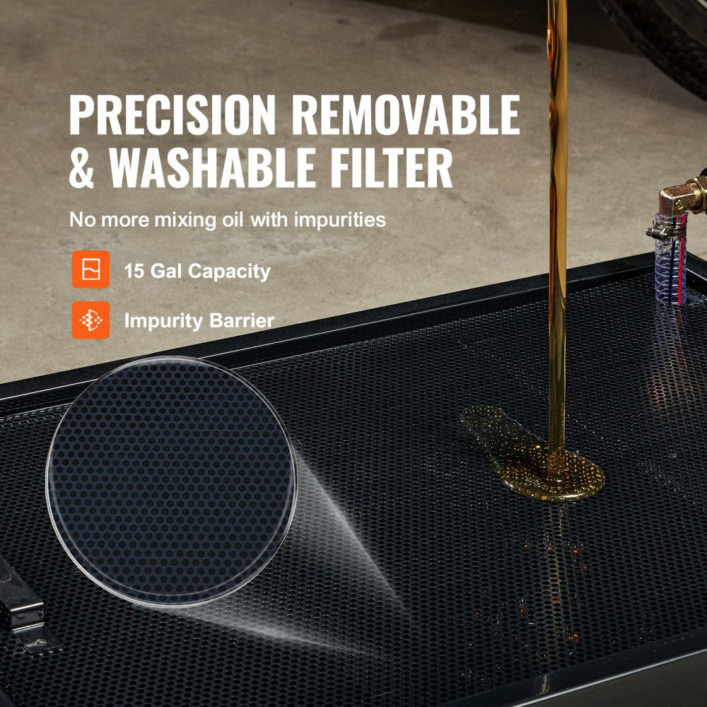 010205287930 - Durable 15-Gallon Low-Profile Oil Drain Pan with Pump