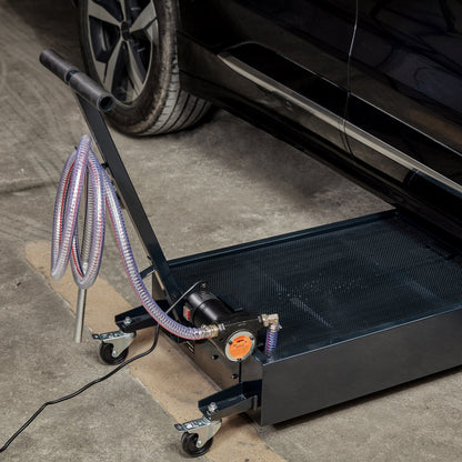 010205287930 - Durable 15-Gallon Low-Profile Oil Drain Pan with Pump